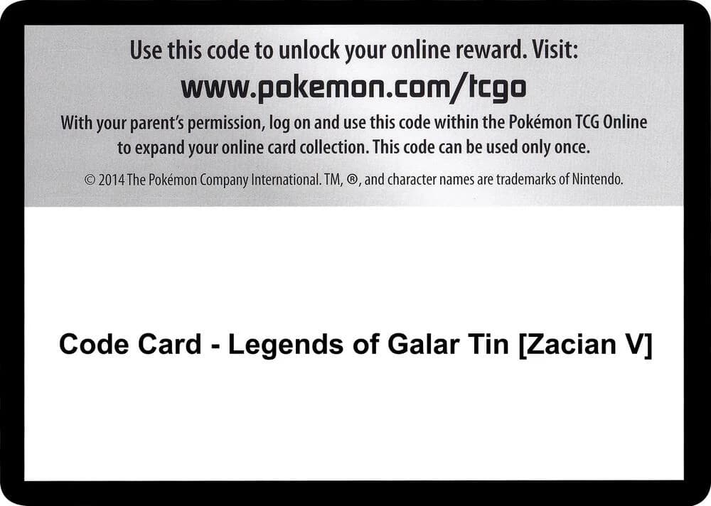 Code Card - Legends of Galar Tin [Zacian V]