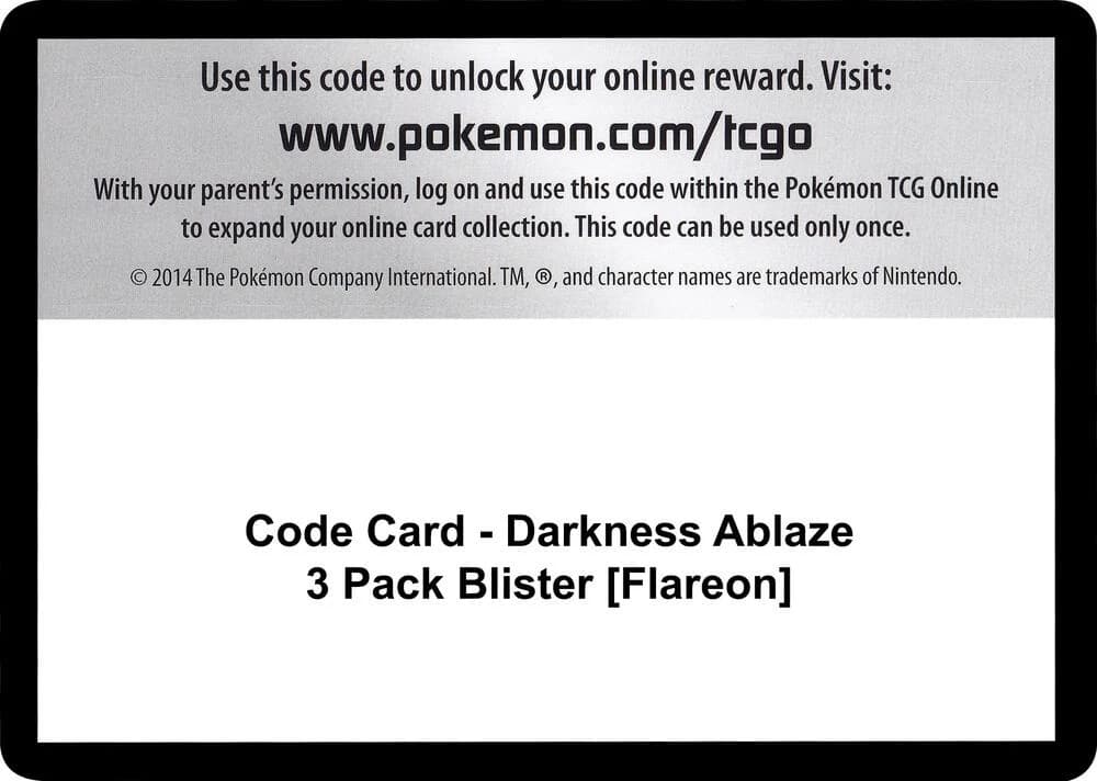 Code Card - Darkness Ablaze 3 Pack Blister [Flareon]