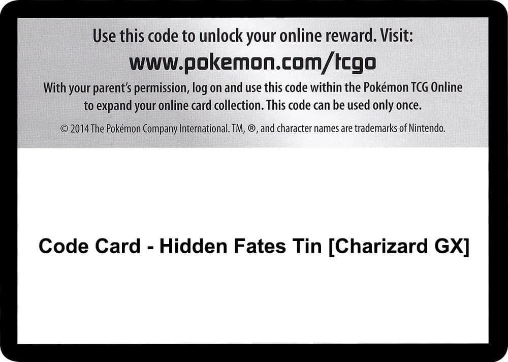 Code Card - Hidden Fates Tin [Charizard GX]