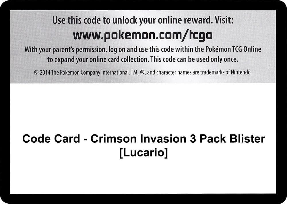 Code Card - Crimson Invasion 3 Pack Blister [Lucario]