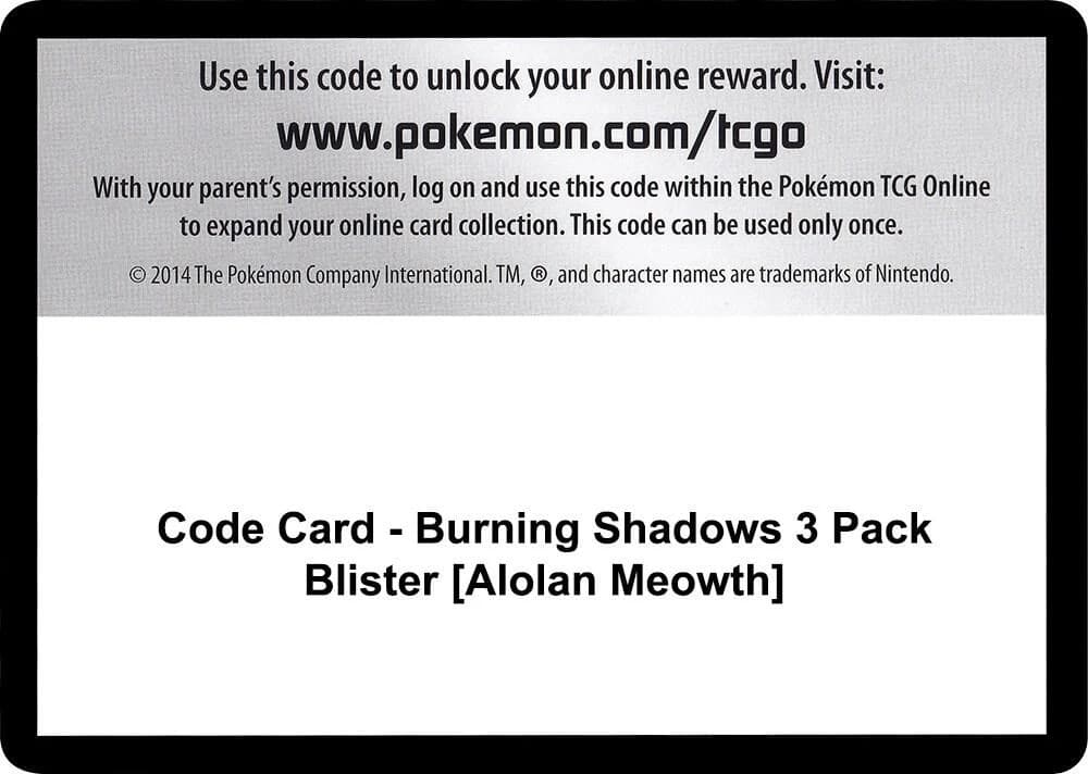 Code Card - Burning Shadows 3 Pack Blister [Alolan Meowth]