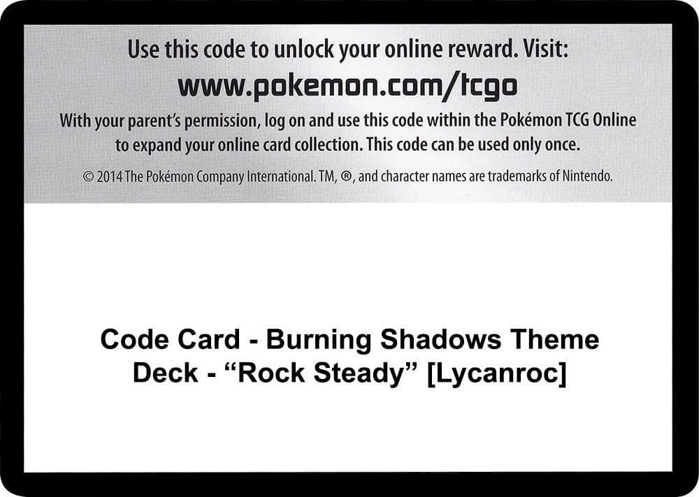 Code Card - Burning Shadows Theme Deck - "Rock Steady" [Lycanroc]