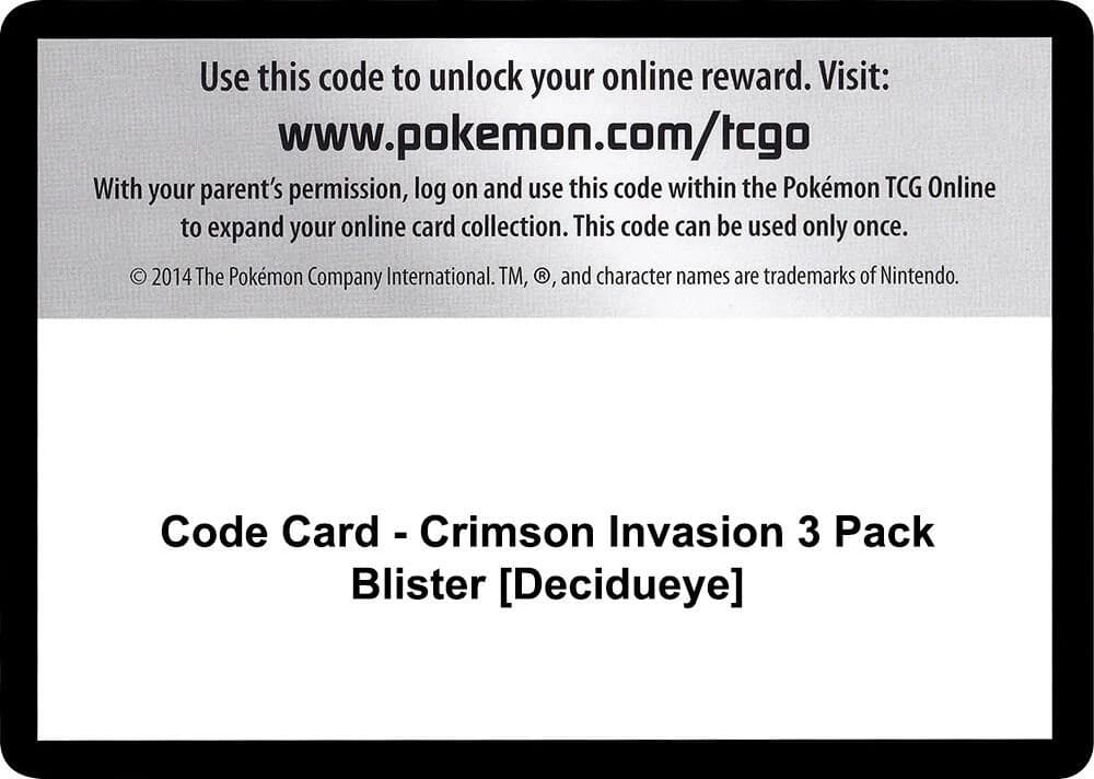 Code Card - Crimson Invasion 3 Pack Blister [Decidueye]