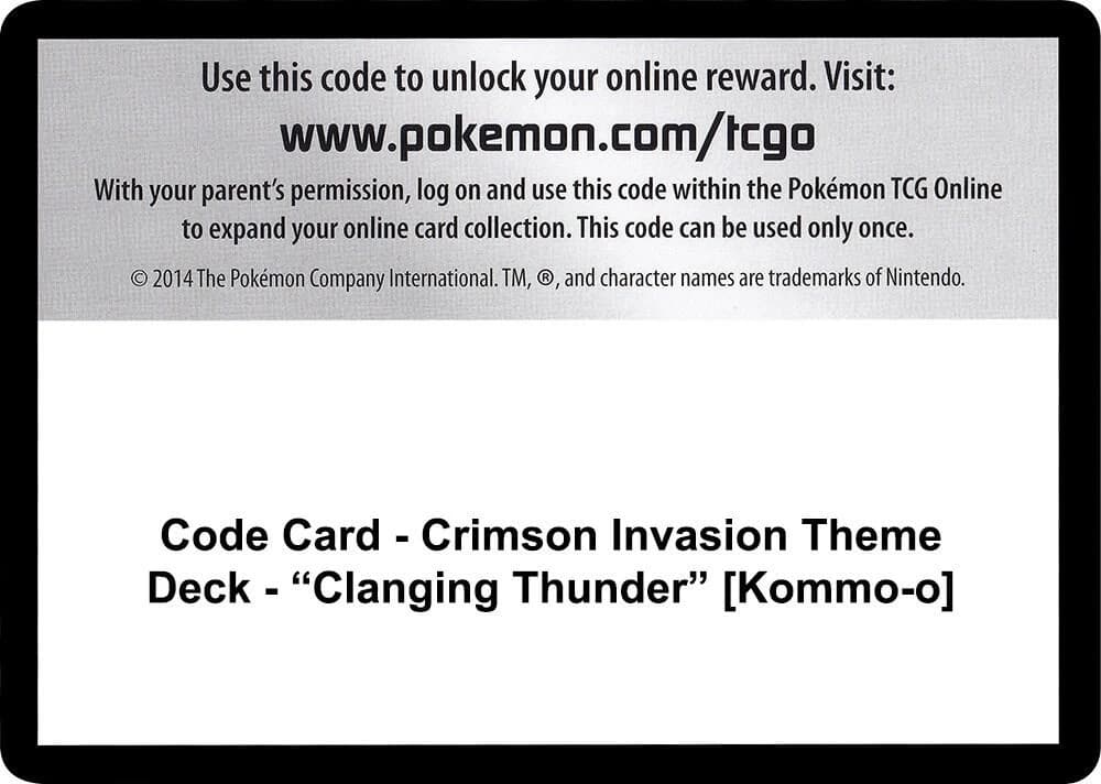 Code Card - Crimson Invasion Theme Deck - "Clanging Thunder" [Kommo-o]
