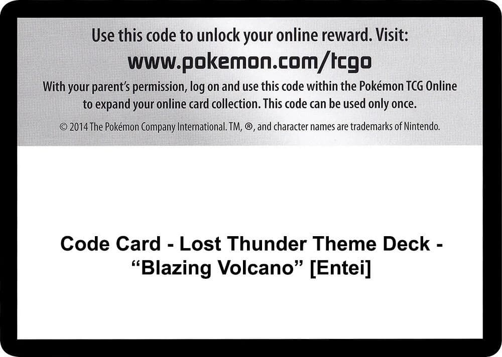Code Card - Lost Thunder Theme Deck - "Blazing Volcano" [Entei]