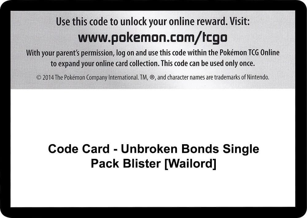 Code Card - Unbroken Bonds Single Pack Blister [Wailord]