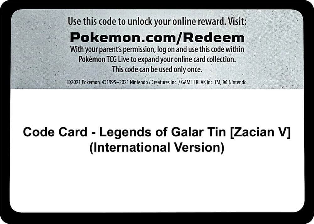 Code Card - Legends of Galar Tin [Zacian V] (International Version)