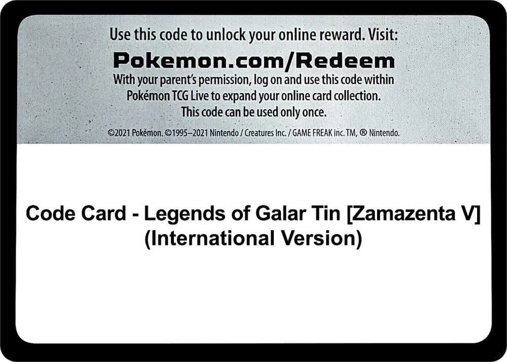 Code Card - Legends of Galar Tin [Zamazenta V] (International Version)