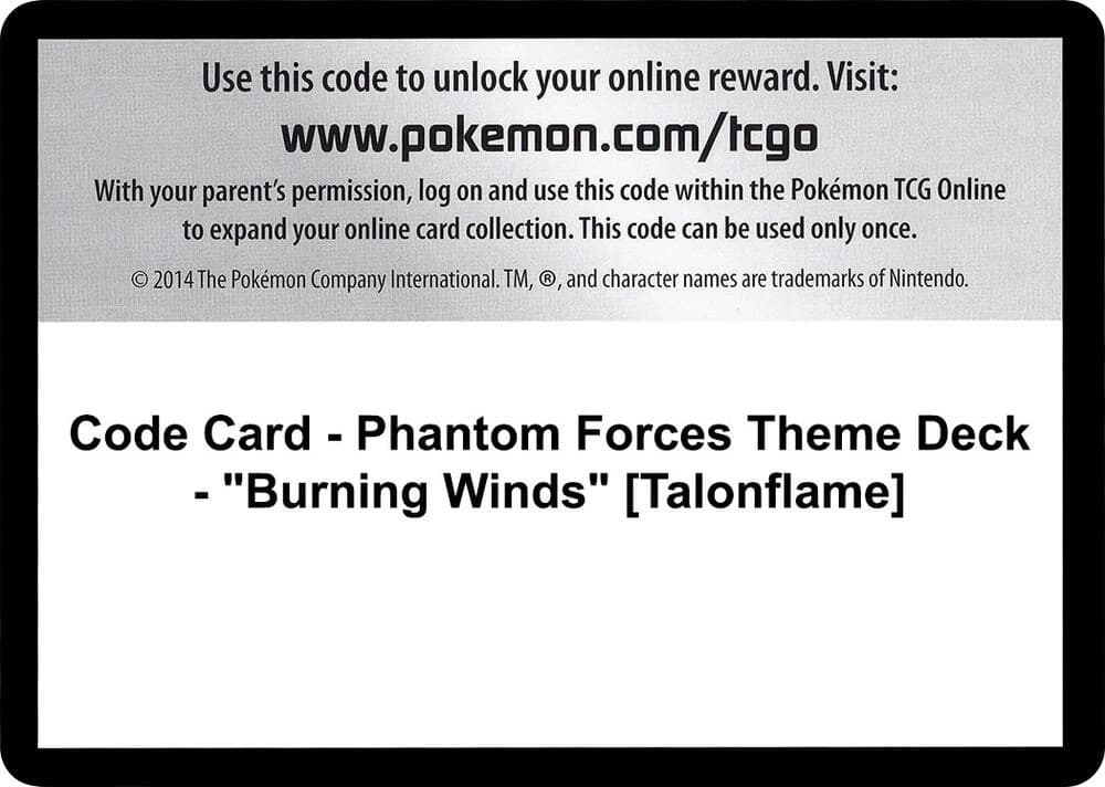 Code Card - Phantom Forces Theme Deck - "Burning Winds" [Talonflame]