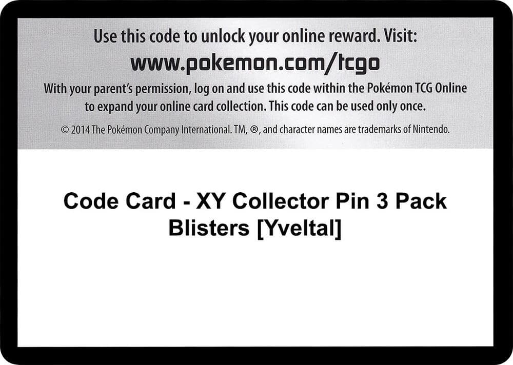 Code Card - XY Collector Pin 3 Pack Blisters [Yveltal]