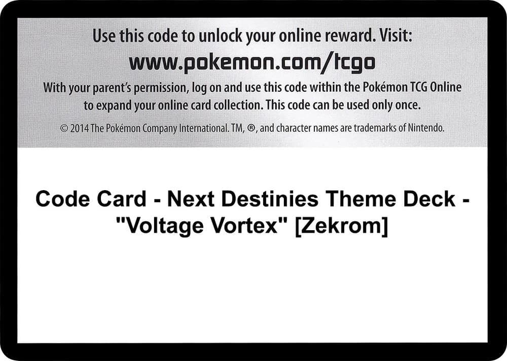 Code Card - Next Destinies Theme Deck - "Voltage Vortex" [Zekrom]
