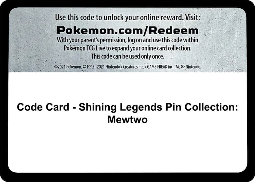 Code Card - Shining Legends Pin Collection: Mewtwo