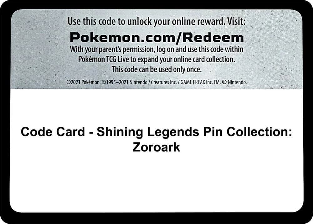 Code Card - Shining Legends Pin Collection: Zoroark