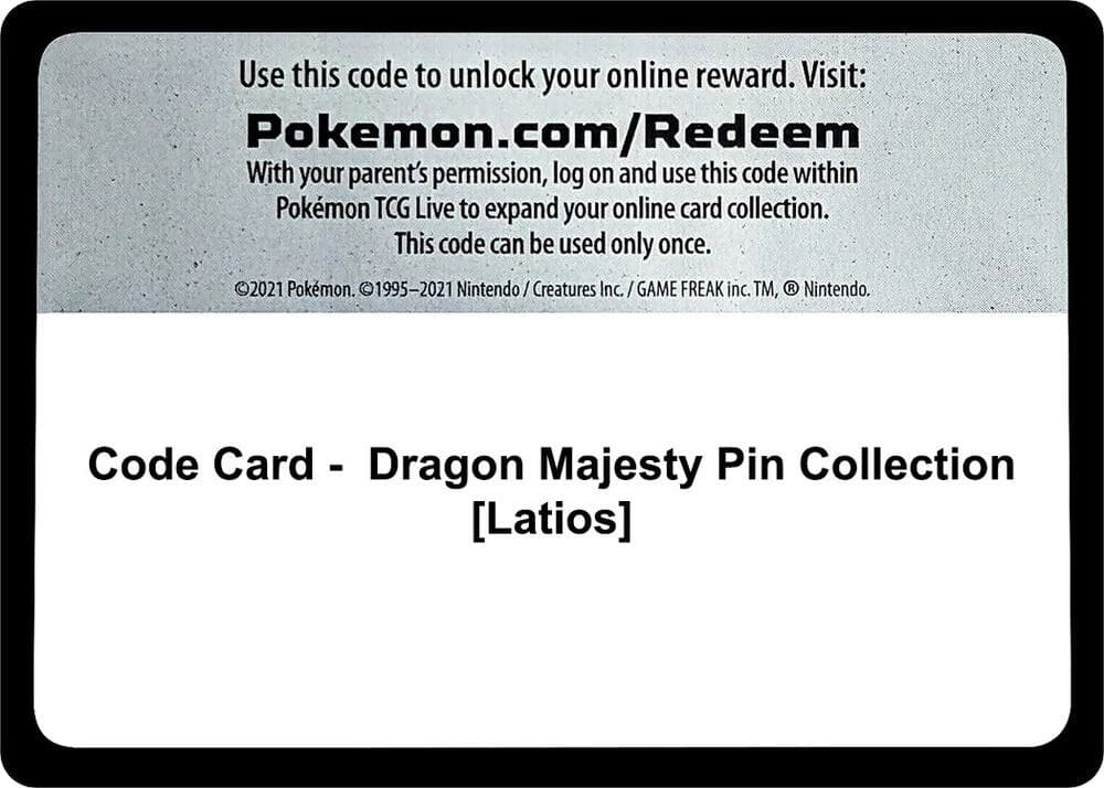 Code Card - Dragon Majesty Pin Collection [Latios]