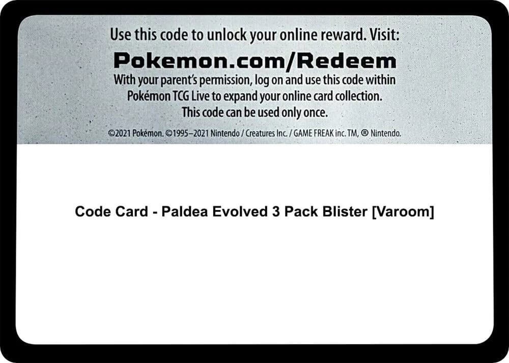 Code Card - Paldea Evolved 3 Pack Blister [Varoom]