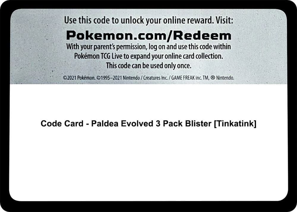Code Card - Paldea Evolved 3 Pack Blister [Tinkatink]