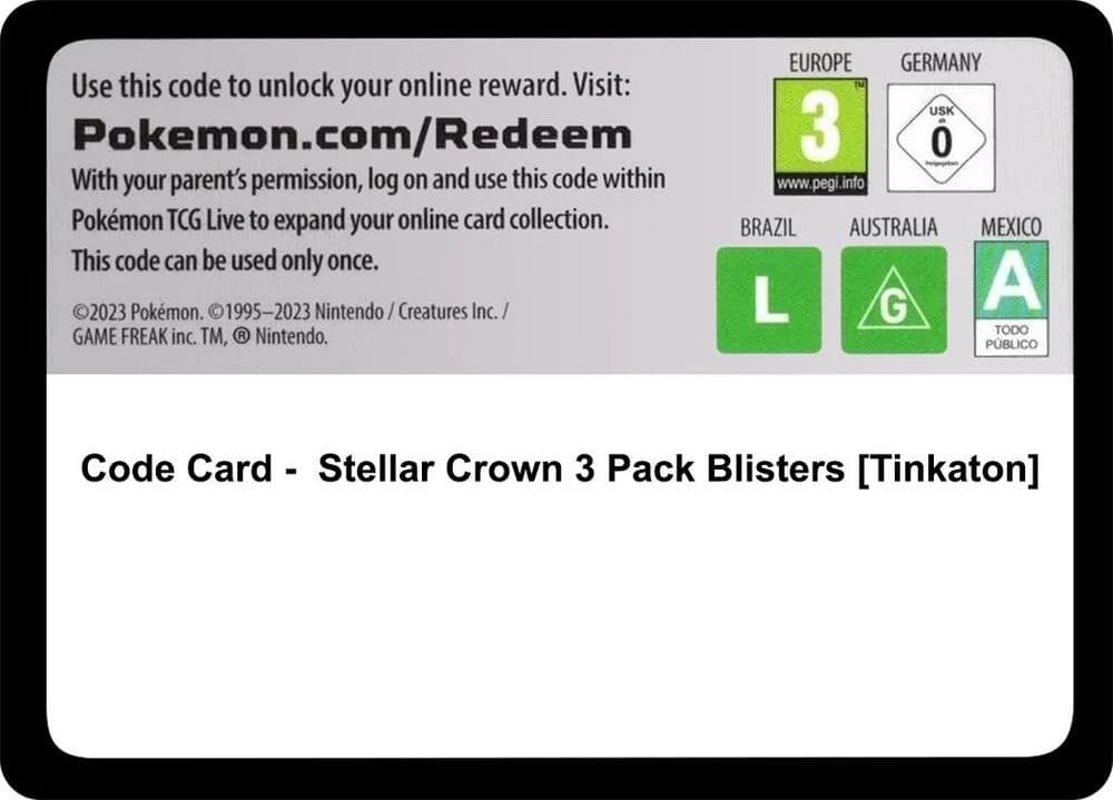 Code Card - Stellar Crown 3 Pack Blisters [Tinkaton]