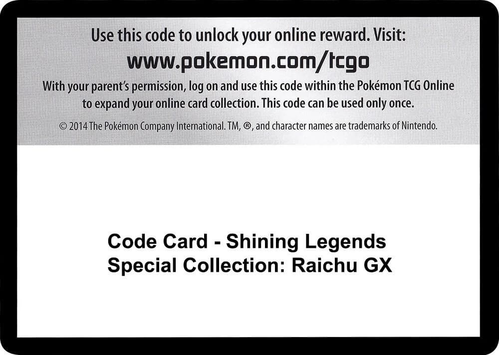 Code Card - Shining Legends Special Collection: Raichu GX